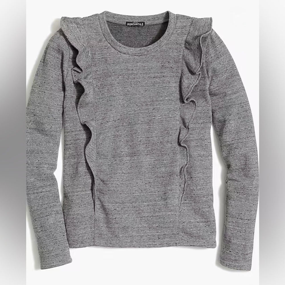 J.Crew Mercantile Ruffle Sweatshirt Gray Marl Long Sleeve Top Small Coquette